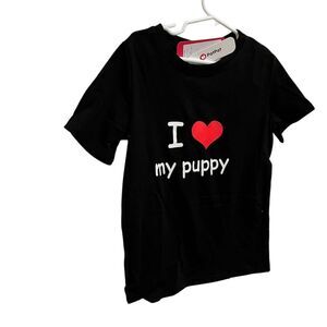 NWT kids PatPat Unisex Black T-Shirt M I Love My Puppy Dog Lovers Casual Tee‎